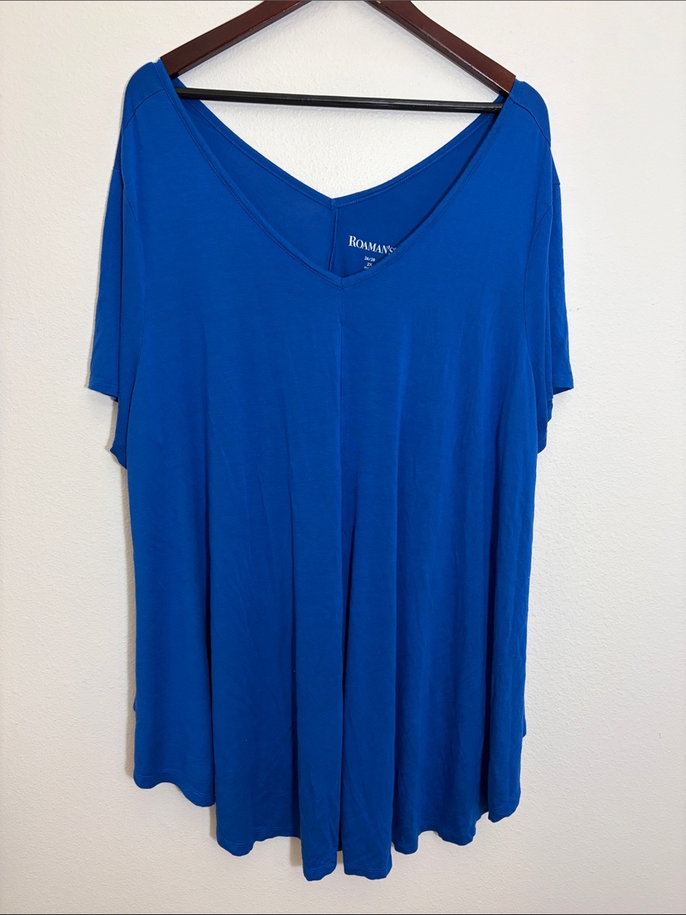 Roaman’s Plus Size V-Neck Top in Royal Blue